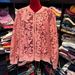 #18 Lane Bryant Coral sheer lace jacket. 26/28. 3x